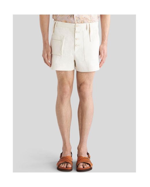 Etro White High Waisted Button-Up Chino Shorts for men