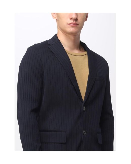 Emporio Armani Blue Stripe Patterned Single Breasted Jacket for men