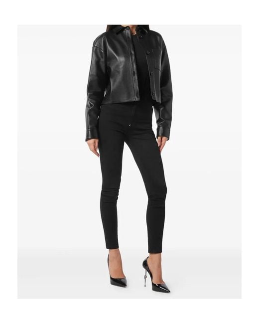 Philipp Plein Black Leather Cropped Shirt