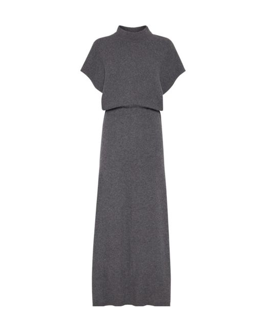 Brunello Cucinelli Gray Mock Neck Knitted Dress