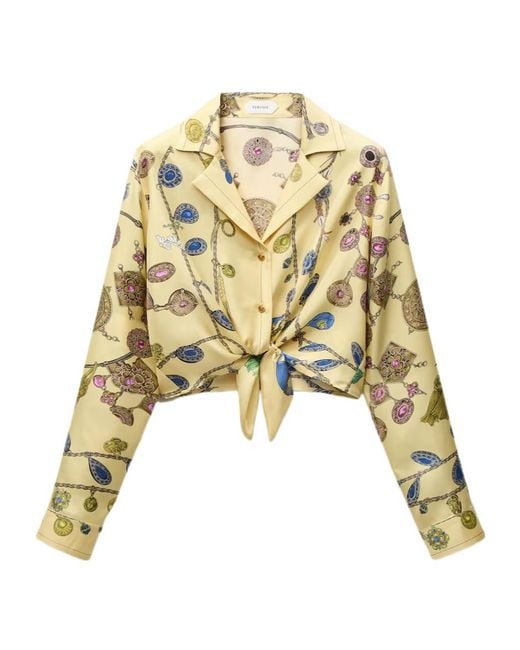 Versace Metallic Jewellery-Print Tie-Waist Shirt