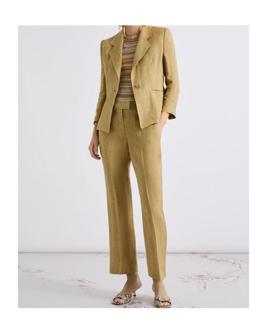 Marella Natural Flared Linen Trousers