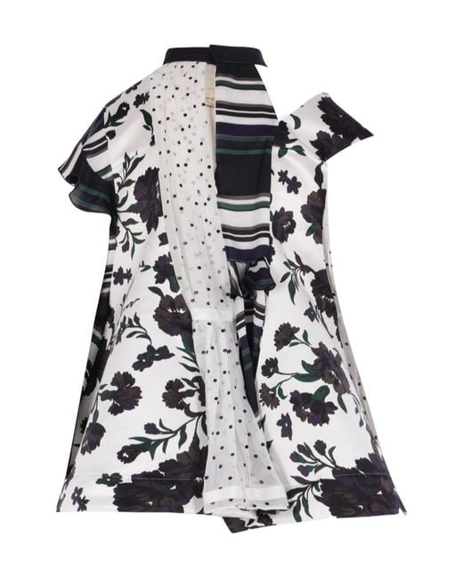 Sacai Black Floral-Print Patchwork Blouse