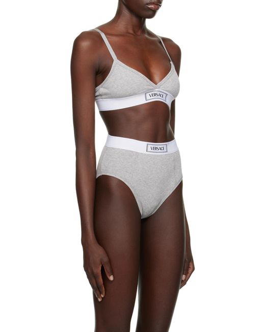 Versace Gray Logo-Patch V-Neck Bra