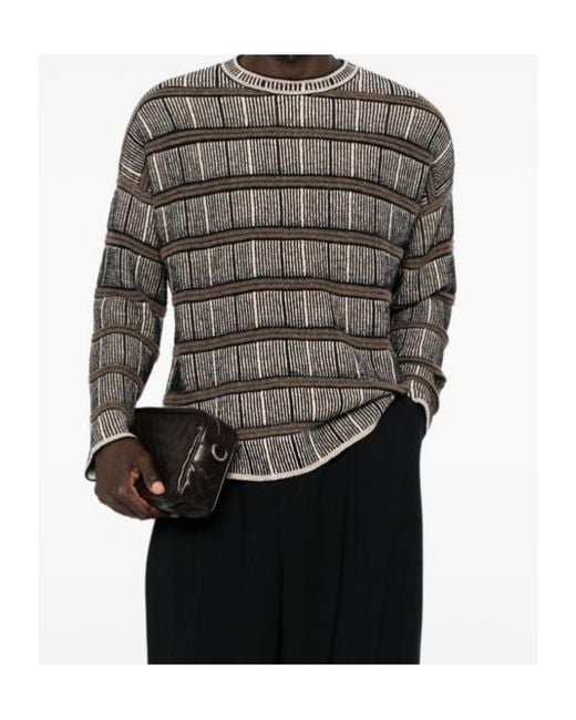 Giorgio Armani Gray Striped Jacquard-Knit Sweater for men