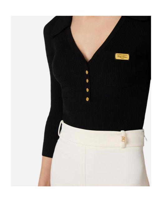 Elisabetta Franchi Blue Micro-Braided Knit Polo Shirt