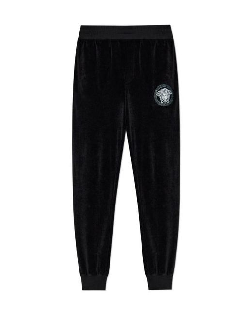 Versace Black Elasticated Waistband Velvet Trousers for men