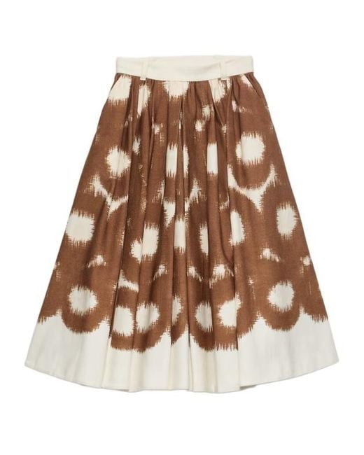 Prada Brown Cotton Printed Midi Skirt