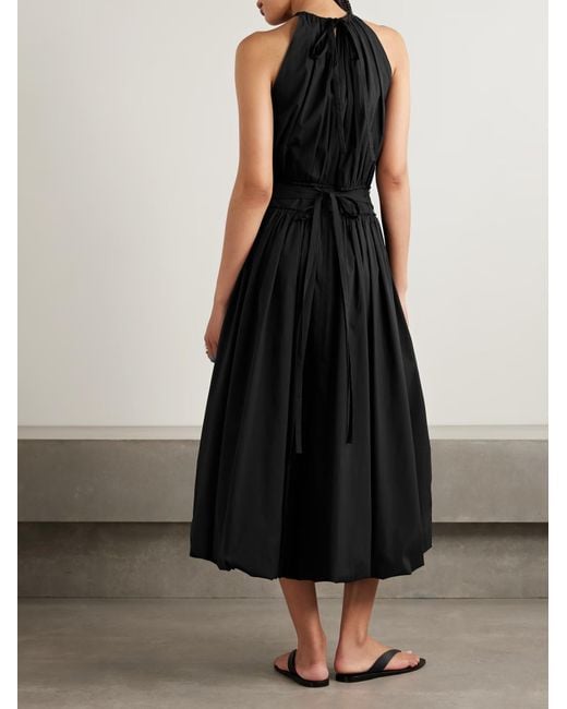 Proenza Schouler Black Wylie Belted Gathered Poplin Midi Dress