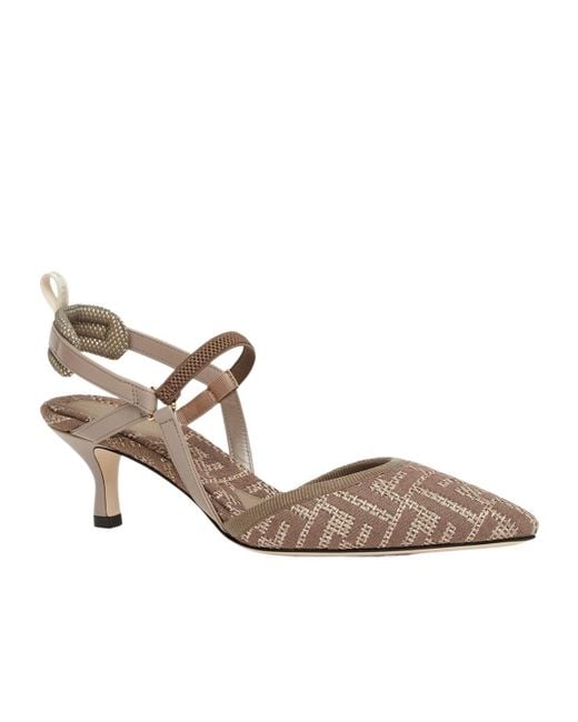 Fendi Multicolor Logo Detailed Slingback Pumps