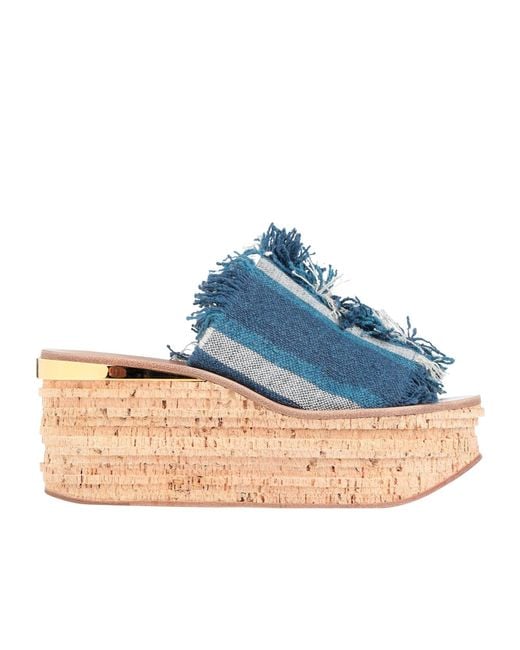 Chloé Blue Minimalist Denim Wedge Shoes