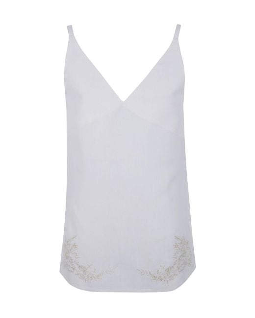 Semicouture White Floral-Embroidered V-Neck Tank Top