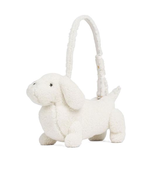 Thom Browne White Hector Shearling Shoulder Bag