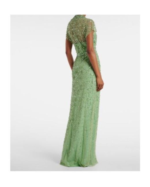 Jenny Packham Green Crystal Drop Embellished Gown
