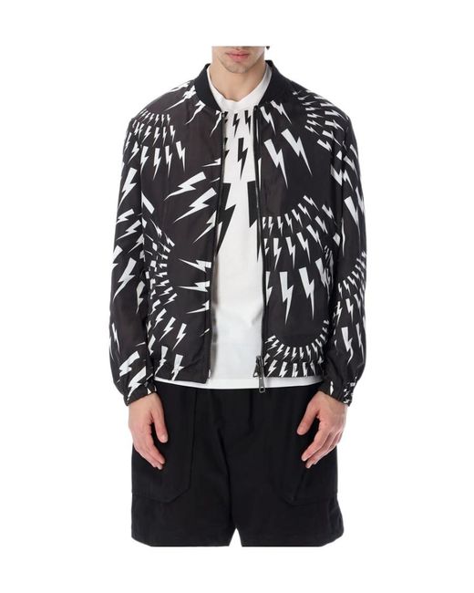 Neil Barrett Gray Thunderbolt-Print Bomber Jacket for men