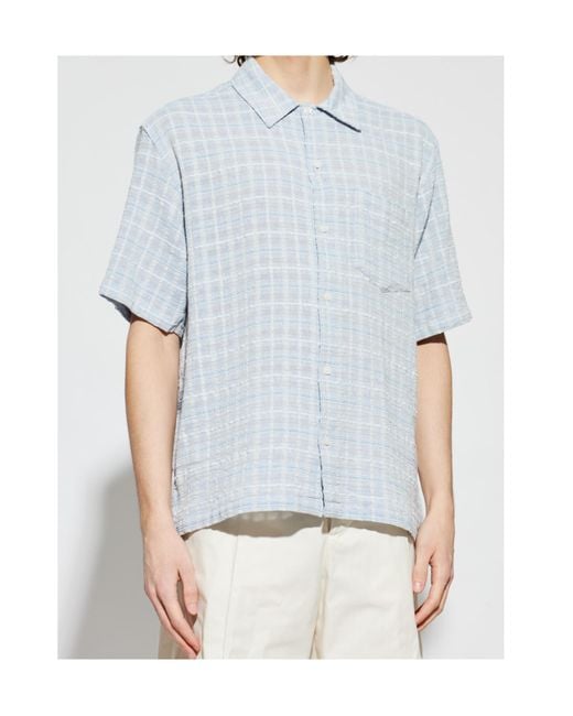 Samsøe & Samsøe Blue Checked-Pattern Chest-Pocket Shirt for men