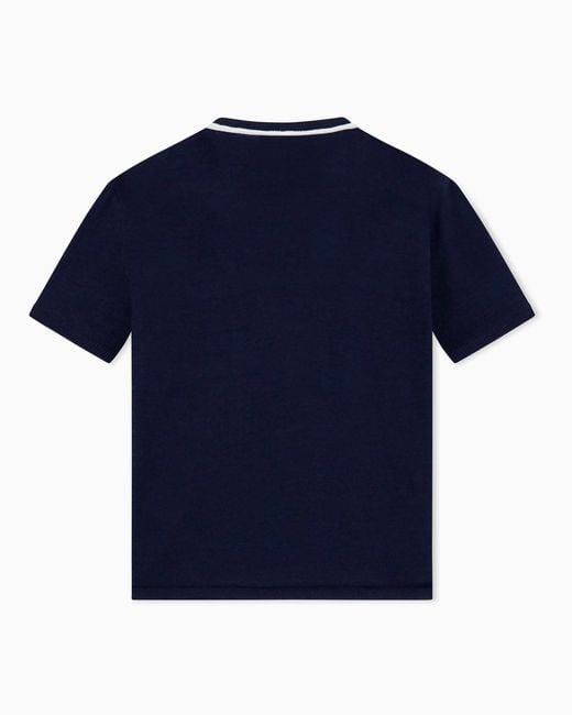 Giorgio Armani Blue Logo-Embroidered Short-Sleeved Knitted Jumper for men