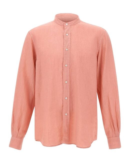 Aspesi Pink Bruce Slim Band-Collar Shirt for men
