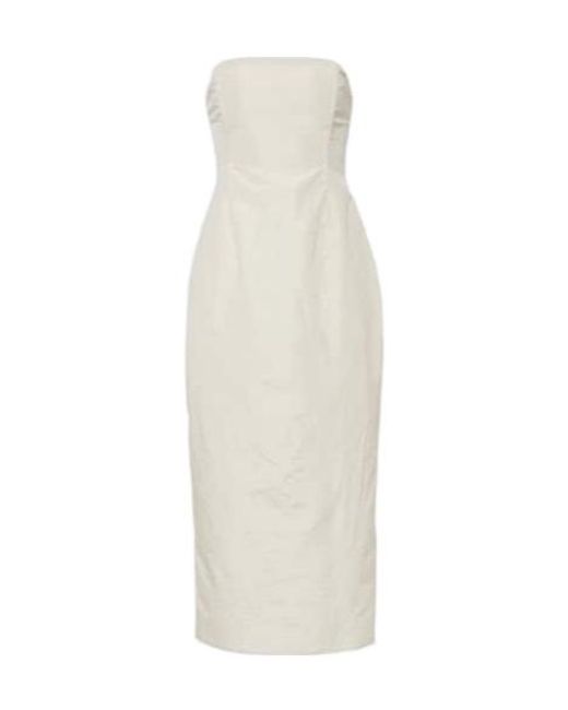 Magda Butrym White Strapless Silk Taffeta Midi Dress