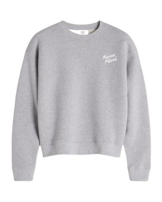 Maison Kitsuné Gray Maison Kitsuné Logo Embroidered Crewneck Sweatshirt