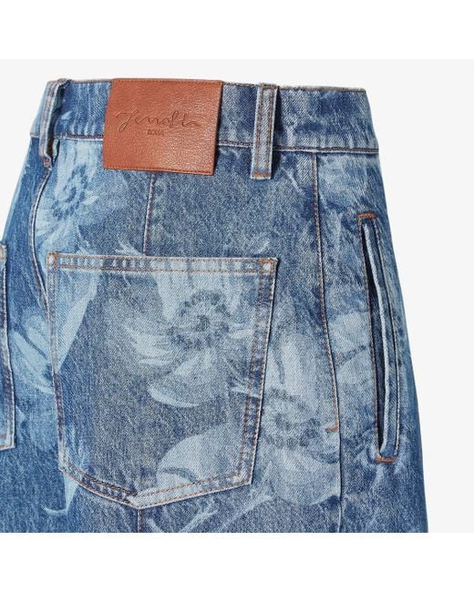 Fendi Blue Floral Printed Straight-Leg Long Jeans