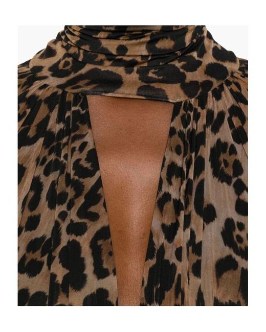 Blumarine Multicolor Ruched Keyhole Cut-Out Leopard-Print Mini Dress