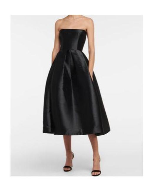 Alex Perry Black Strapless Faille Midi Dress