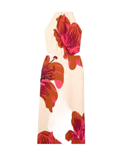 Johanna Ortiz Red Printed Spaghetti Strap Midi Dress