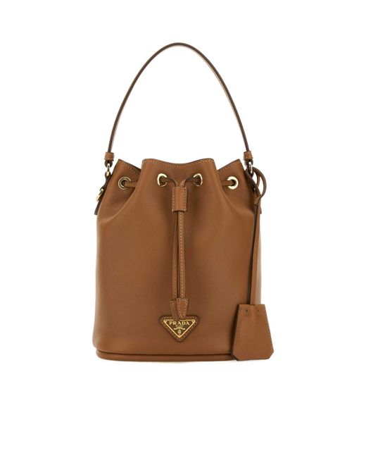 Prada Logo Bucket Bag in Brown | Lyst