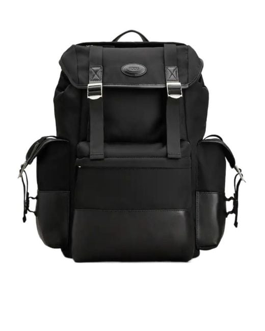 Tod's Black Logo Patch Buckle-Strap Backpack for men