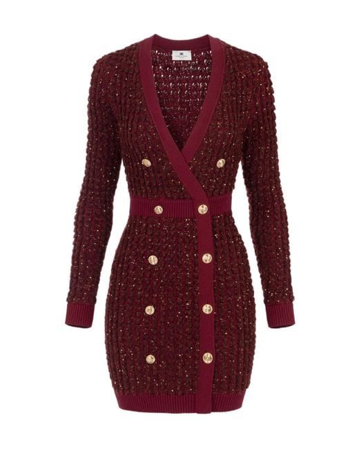 Elisabetta Franchi Women's Red Sequinned Boucle Knitted Dress -  www.ice4pros.com.br