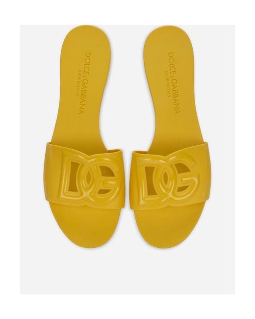 Dolce & Gabbana Yellow Logo Cut-Out Open-Toe Slides