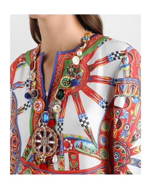 Dolce & Gabbana Red Carretto-Print Twill Kaftan Dress