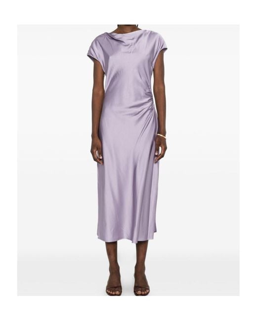 Liu Jo Purple Cowl-Neck Draped Midi Dress