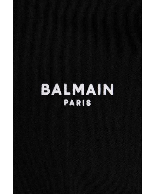 Balmain Black Flocked Logo Crewneck T-Shirt for men