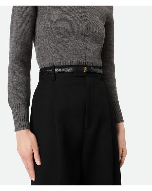 Bottega Veneta Black Intrecciato Thin Watch Belt