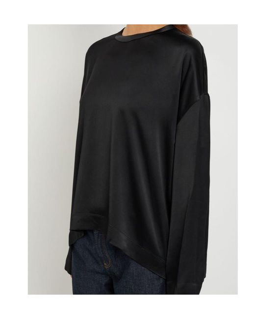 Totême Black Draped Satin Top