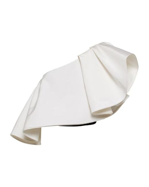Carolina Herrera White Single-Shoulder Ruffled Silk Top