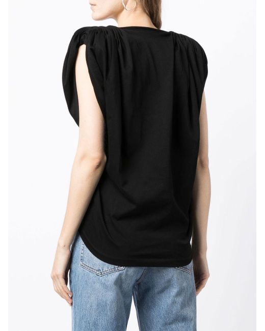 Alexander Wang Black Gathered-Sleeve Detail T-Shirt