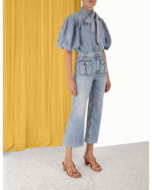 Zimmermann Blue Cropped Flared Jeans