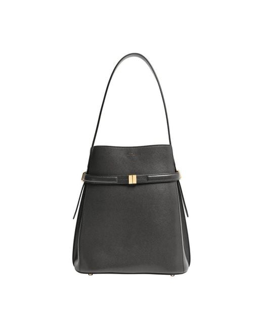 Totême Black Belted Leather Bucket Bag