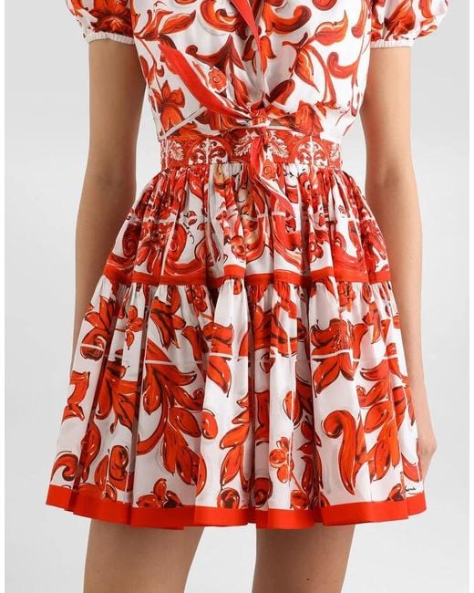 Dolce & Gabbana Red Majolica-Printed Poplin Mini Skirt