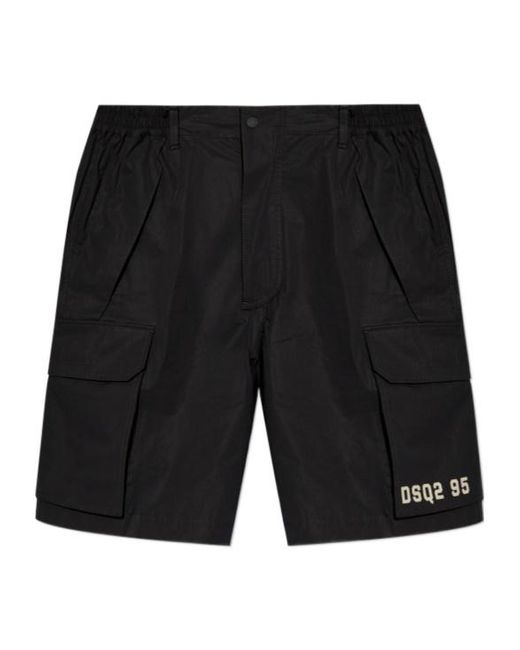 DSquared² Black Logo Printed Cargo Shorts for men