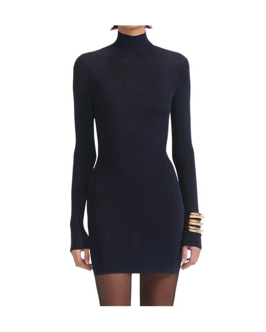 Self-Portrait Blue High-Neck Glitter Mini Dress