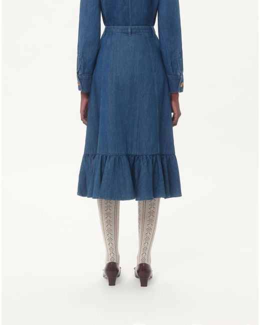 Valentino Blue Button Detailed Flared Hem Denim Skirt