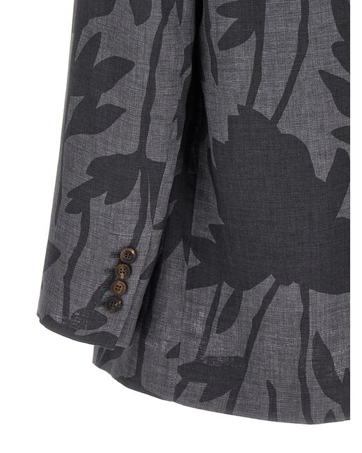 Brunello Cucinelli Gray Floral Printed Single-Breasted Blazer