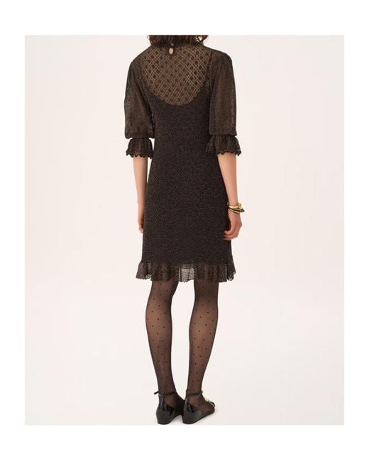 Chloé Black Chloé Ruffled Puff-Sleeve Mini Dress