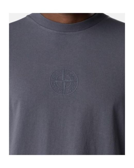 Stone Island Blue Logo Detailed Crewneck T-Shirt for men