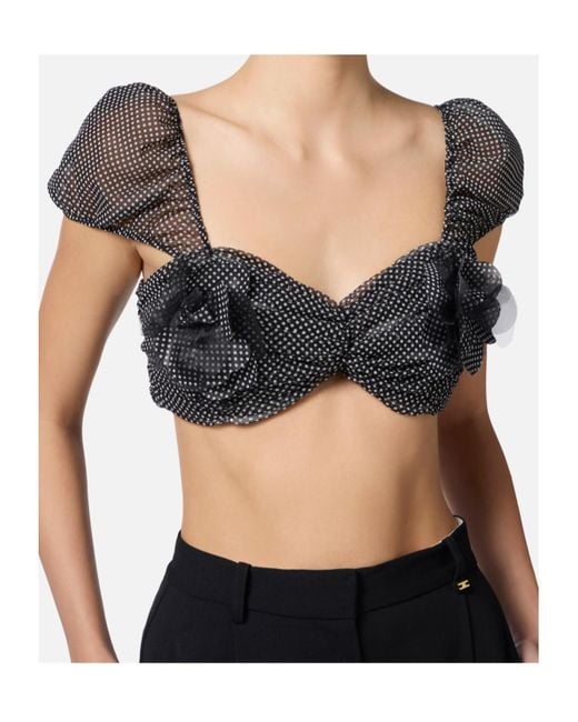 Elisabetta Franchi Gray Polka-Dot Print Top
