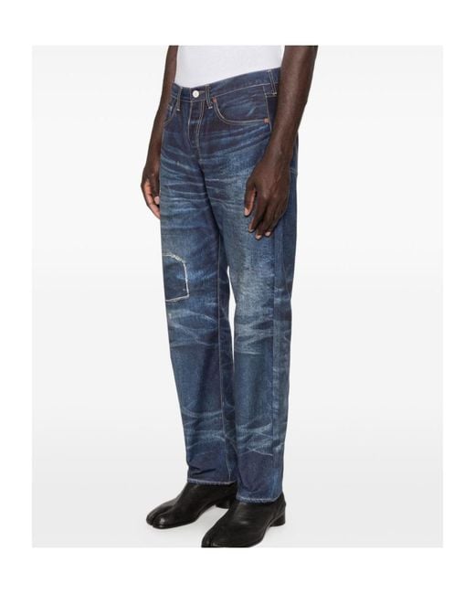 Junya Watanabe Blue Distressed Straight Leg Jeans for men